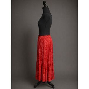 Women’s Red White Polka Dot Pleated Maxi Skirt Boho Cottagecore Large